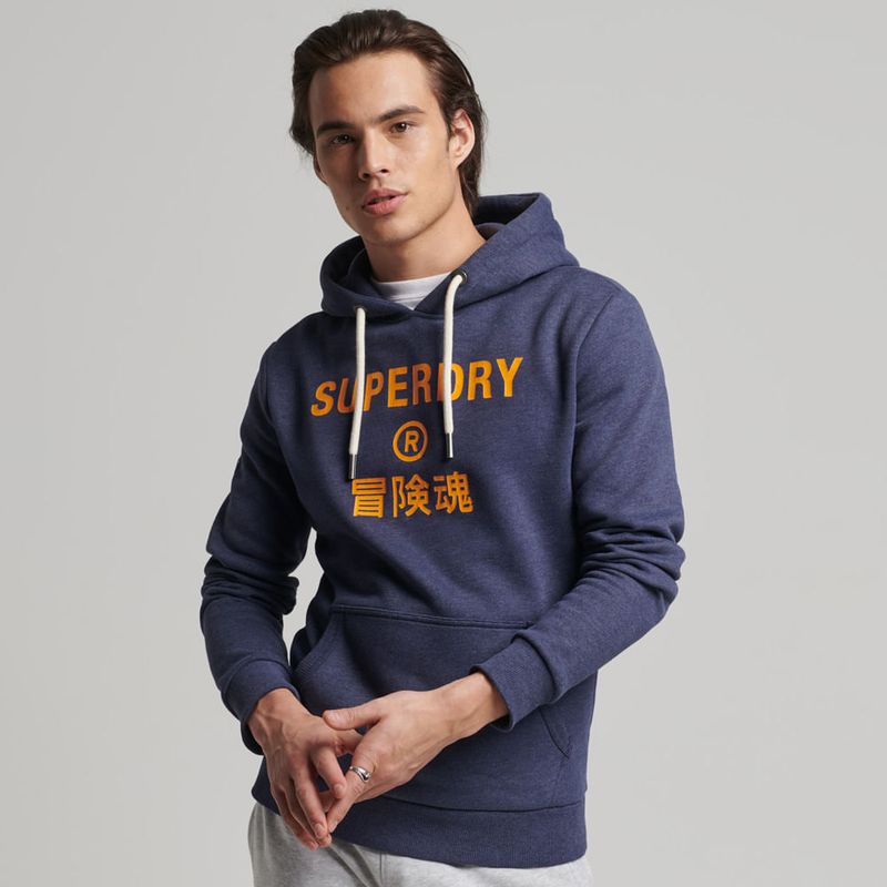 Buzo Hoodie Cerrado Para Hombre Vintage Corp Logo Marl Hood