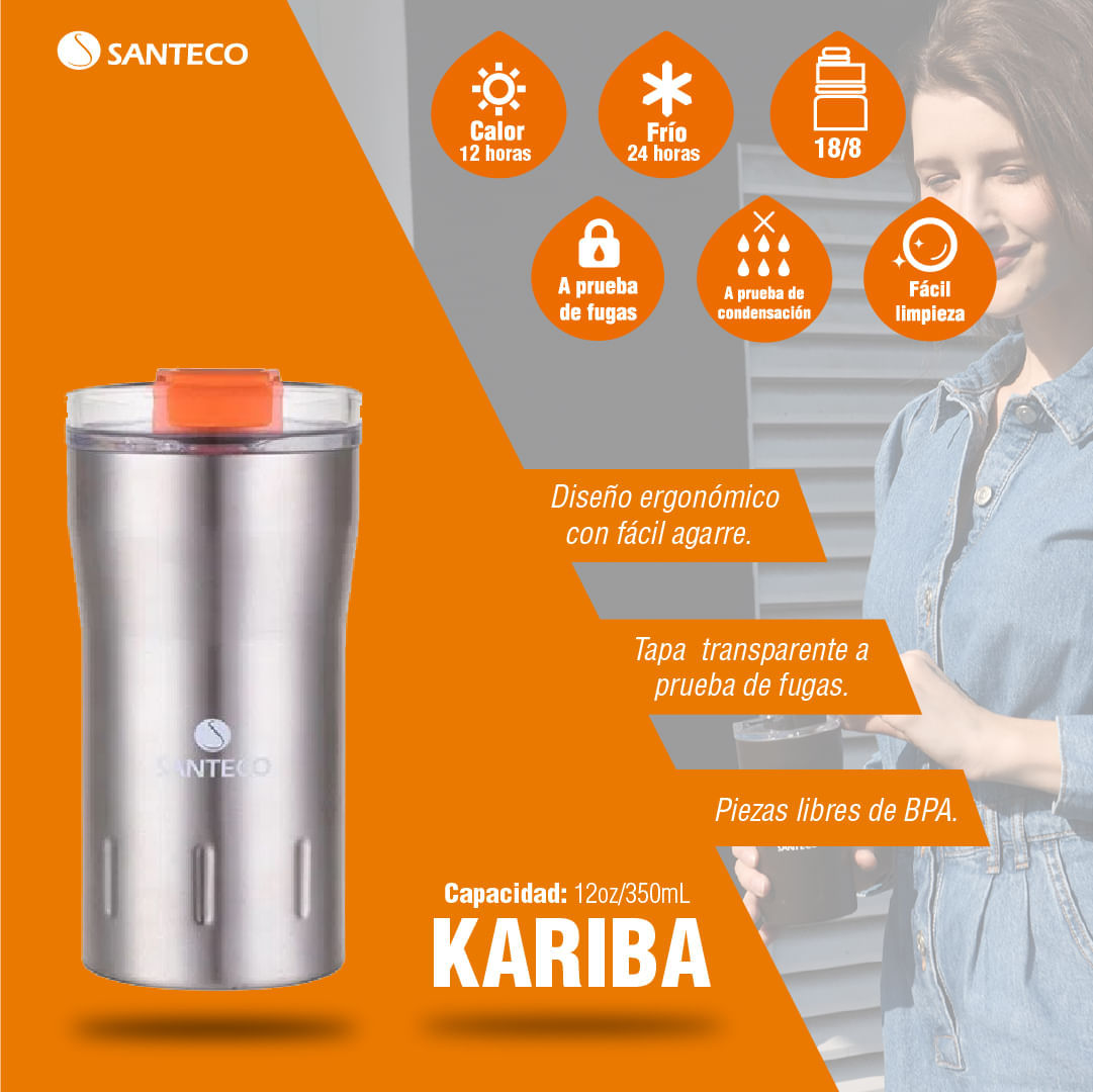 Doppler Colombia - El termo Santeco Kariba no solo es una excelente opción para  llevar tu café, té o zumo, si no también ideal para llevar siempre agua  fresca para hidratarte al